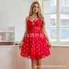 2026 Nuevo Estilo Ropa de Casa de Encaje con Cuello en V Camisón para Mujer Ropa de Casa Camisola Camisón Estampado de Corazón Espalda Abierta 5083