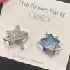 Pendientes de Estrella de Mar y Perla Color Azul Hielo de Verano para Mujer, Tachuelas de Oreja de Alta Gama y Elegantes, Clips para Orejas sin Perforar, Accesorios para Orejas
