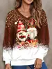 Llegada de Otoño Transfronteriza de Amazon: Top Casual para Mujer con Estampado Navideño, Diseño Color Block, Cuello en V, Hombros Caídos, Mangas Largas