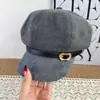 Chapéu octogonal outonal novo estilo coreano vintage para mulheres, aba de camurça, chapéu de artista que afina o rosto com fivela de metal, boina