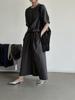 Minsen vestido corto de algodón y lino Tencel coreano en línea para mujer con diseño de tiras cruzadas en la cintura, vestido largo 69398