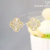 Pendientes de botón Ins de alta calidad, súper brillantes, con forma de trébol de cuatro hojas de la suerte, de circonita, para mujer, moda coreana y japonesa, nuevos pendientes de temperamento de lujo ligero