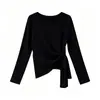 Camiseta Rayada Irregular de un Hombro para Mujer, Ropa de Tallas Grandes para Mujer de Manga Larga, Top Versátil Adelgazante de Otoño, Estilo Coreano