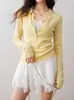 Suéter Elegante de Punto Falso de Dos Piezas Contrastantes Ron 2025 Otoño Nuevo Casual Cuello Polo Ajustado Top para Mujer t