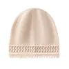 Gorro de lana de cachemir y mezcla de lana hueco y grueso para adulto, gorro de lana tejido informal estilo coreano con borla de alta gama