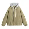 Chaqueta de Color Sólido con Logo Personalizable, Estilo Falso Dos Piezas, con Capucha, Unisex, para Exteriores, Tendencia, Abrigo Holgado para Pareja