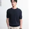 Nova Camiseta de Malha de Manga Curta Estilo Old Money para Homens Primavera e Verão, Simples e Casual Japonês Pulôver Masculino Gola Redonda