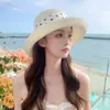 Chapéu de Verão para Mulheres, Chapéu de Palha com Fita de Bolinhas, Chapéu de Viagem para Praia, Chapéu de Sol com Aba Larga, Chapéu de Sol com Aba Curva