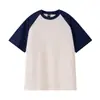 C00 Algodão Penteado Fio Duplo Raglan Solta Manga Curta Gola Redonda Camiseta Conjunto de Camisetas Roupa de Classe Estilo Hong Kong Casual Cor Sólida Estampa Logo