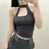 Diseño Nicho Asimétrico Calado con Cordones en el Cuello Top Pequeño Puro Sexy Verano para Llevar Interior Chaleco para Mujer