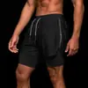 Pantalones Cortos Deportivos Falsos de Dos Piezas para Hombre y Mujer con Cordón Secado Rápido Pantalones de Tres Puntos para Correr Fitness Forro Baloncesto Americano Dos en Uno