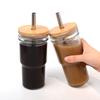 Taza de Vidrio tipo Mason Jar de 24 oz con Tapa de Bambú, Taza de Bambú con Tapa, Vaso de Vidrio Portátil con Tapa de Bambú