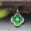 Collar de Jadeíta Birmana Natural Grado A Trébol de Cuatro Hojas Colgante para Mujer Colgante Totalmente Verde Diversidad de Estilo Chino Único 9119