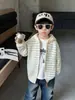 Cárdigan con capucha y cremallera a rayas azules para bebé niño, primavera y otoño, chaqueta casual de punto estilo coreano para niños, suéter de otoño para niños