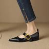 Zapatos Mary Jane de Punta Baja con Hebilla y Tacón Bajo, Zapatos Planos Pequeños de Cuero, Zapatos para Mujer, Novedad Primavera y Otoño 2024