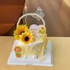 Decoración de Pastel con Forma de Cesta de Flores de Perla para el Día del Maestro 2026 Adorno Tarjeta de Agradecimiento con Ramo de Girasol