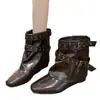Fivela de cinto estilo hot girl, botas curtas quadradas de salto alto para mulheres, nova bota curta de cano largo vintage 2026