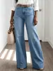 Cross2026 Otoño Nuevo Jeans Europeos y Americanos de Tiro Alto Pierna Ancha para Mujer Elásticos Lavados Sueltos Pantalones Largos En Stock Venta al por Mayor