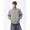 Chaqueta de cuero PU retro americana con cuello alto, unisex, holgada y casual, adecuada para primavera y otoño, con un diseño único de chaqueta de béisbol deconstruida, moderna