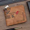 Carteira Curta Masculina Transfronteiriça com Zíper Estampado de Letras, Estilo Europeu e Americano, Múltiplos Porta-Cartões, Carteira de Moedas em PU Patchwork