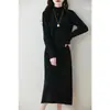 Nuevo Vestido de Punto de Lana Pura con Cuello Redondo Medio Alto de Manga Larga Suelto de Color Sólido Elegante Largo para Mujer Otoño e Invierno 2026