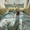 Juego de ropa de cama de Clase A de cuatro piezas, algodón puro lavado, nuevo diseño de dibujos animados 2025, sábana y funda de edredón, juego de tres piezas para dormitorio de estudiante 4
