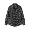 Nueva camisa de manga larga para hombre de comercio exterior para otoño e invierno con estampado floral pequeño, corte holgado moderno, sedosa y con caída, camisa de manga larga para hombre de talla grande