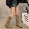 Botas altas retro marrones con boca en V para mujer, zapatos de primavera otoño e invierno 2024, botas vaqueras puntiagudas de estilo occidental.