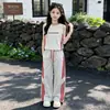 Conjunto de Colete e Calça Reta para Meninas 2026, Conjunto de Duas Peças de Verão com Top Estampado de Letras e Calça de Cintura Elástica Wide Leg para Crianças