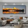 Luz Dourada na Montanha Sala de Estar Pintura Decorativa com a Montanha ao Fundo Mural de Parede para Fundo de Sofá Paisagem de Montanha e Água de Alto Padrão Pintura de Pendurar