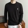 Camiseta de manga larga de algodón puro de 260 g para hombre, nueva colección otoño 2026, cuello redondo, casual, transpirable, 100% algodón, sudadera bordada para hombre
