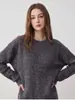 Suéter redondo gris oscuro para mujer otoño suelto casual tejido superior otoño nuevo ropa de mujer base fina textura de brillo