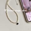 Coreia do Sul Dongdaemun Moda Handmade Silver S925 Sterling Silver Natural Pérola de Água Doce Oval Colar de Ônix Preto Mulheres