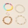 Amazon transfronterizo nuevo pulsera de cristal de cuentas redondas pequeñas doradas, pulsera de fútbol, cuentas cortadas de esmalte de colores, paquete de 4, cadena para mujer
