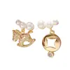 Pendientes Asimétricos de Caballo con Aguja de Plata Electrochapada en Oro Real de 18K, Perla de Imitación y Circonita, Lujo Accesible, Pendientes de Nicho de Gama Alta para Mujeres
