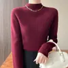 Camisa base de tricô grossa com gola semimédia, para outono e inverno, feminina, corte justo, estilosa, macia e aconchegante, para uso na linha de frente, transfronteiriça