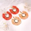 Europa y Estados Unidos nuevos pendientes creativos de rafia con forma de abanico, pendientes creativos exagerados de color origami, pendientes de moda huecos