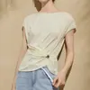 Camiseta de manga corta para mujer 2026 Verano Nuevo Cuello redondo Lyocell Cintura irregular ceñida Adelgazante Top pequeño