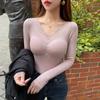 Blusas Quentes para Mulheres, Camisetas Grossas de Veludo com Manga Longa para Mulheres com Bojo, Camisas de Camada Interna Dupla, Peças de Roupa Externa com Renda