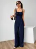 G25J090-2026 Nuevo Estilo de Verano Mono sin Espalda con Lazo Cruzado, Pierna Ancha Relajada y Efecto de Caída