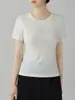Camiseta de Punto Casual Versátil Color Sólido Adelgazante para el Trabajo Cuello Redondo Manga Corta Corte Regular Lyocell Tencel Seda para Mujer