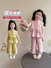 Conjunto de Verano para Niñas 2026 Nuevo Elegante Moda Chaleco y Pantalones de Pierna Ancha Conjunto de Dos Piezas para Ropa de Verano Infantil