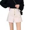 Shorts pretos de cintura alta com botões, estilo puro-desejo, femininos, verão 2024, moda coreana, versátil, perna larga, corte A, para usar como peça externa