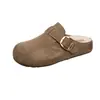 3.5cm de Altura Interior Suela Gruesa Punta Cerrada Medias Pantuflas para Mujer Uso Exterior 2026 Otoño Nuevo Sin Cordones Birken Pantuflas de Algodón