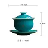 Colección de Juego de Té Kung Fu de Cerámica Verde Turquesa Miyan, Tetera Gaiwan de Alto Nivel Estilo Chino con Puntos Dorados, Taza de Té, Juego de Tazas para Maestro
