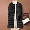Chamarra larga acolchada transfronteriza para mujer, moda de invierno 2026, ligera, adelgazante, cuello redondo, hasta la rodilla, cálida, abrigo de plumón de pato blanco, moderno