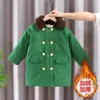 Abrigo de algodón para niños, engrosado, cálido, de invierno, de longitud media, color Verde Militar, abrigo retro para niños, abrigo acolchado de algodón para bebé, forro polar