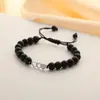 Pulsera de Cadena con Cuentas de Piedra Zebra Rosa Natural Europea y Americana Transfronteriza, Cadena de Ágata Negra Tejida a Mano, Joyería de Mano Ajustable para Mujeres