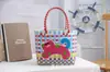 Bolsa de Cesta de Verduras Tejida a Mano de Gato de Dibujos Animados Estilo Ins para Salidas de Picnic de Primavera y Verano Bolso de Mano Colorido para Vacaciones en la Playa para Mujeres