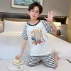 Pijama Infantil para Niñas, Verano Manga Corta Imitación Algodón Conjunto Delgado, Ropa de Casa Linda de Dibujos Animados para Niños Mayores, Verano